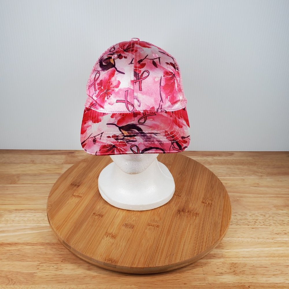 Support The Cure Hat Pink Purple Flower Ribbon Graphic Adj. Trucker Cap Wms OSFM